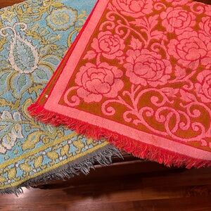 Vintage 60’s Bath Towels turquoise and green and pink and brown.